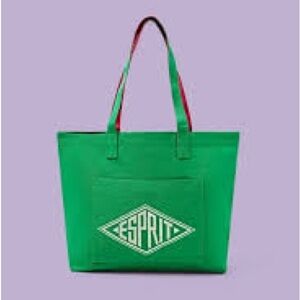 ESPRIT Throw-back 90's Style Green Pink Canvas Embroidered Logo Tote Authentic